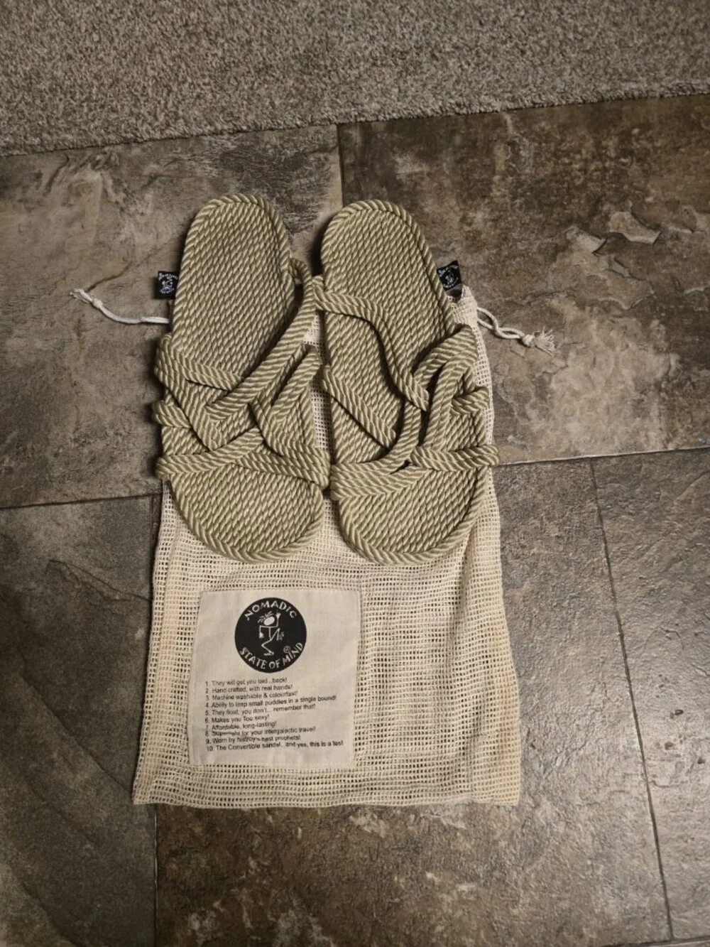 Nomadic State Of Mind Slip On Rope Sandals Unisex Size 44 Camel New With Bag